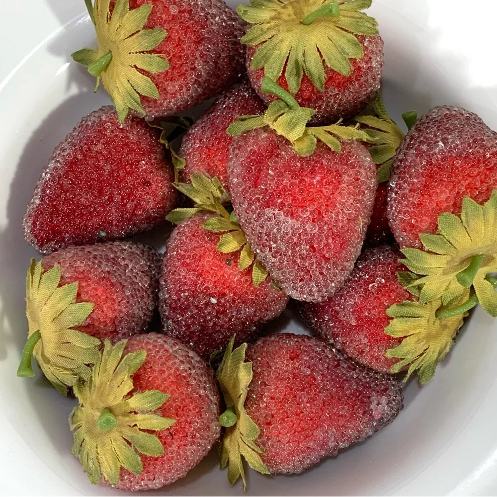 Pier 1 Faux Beaded Strawberries Fruit Decor Life Size Bundle of 12